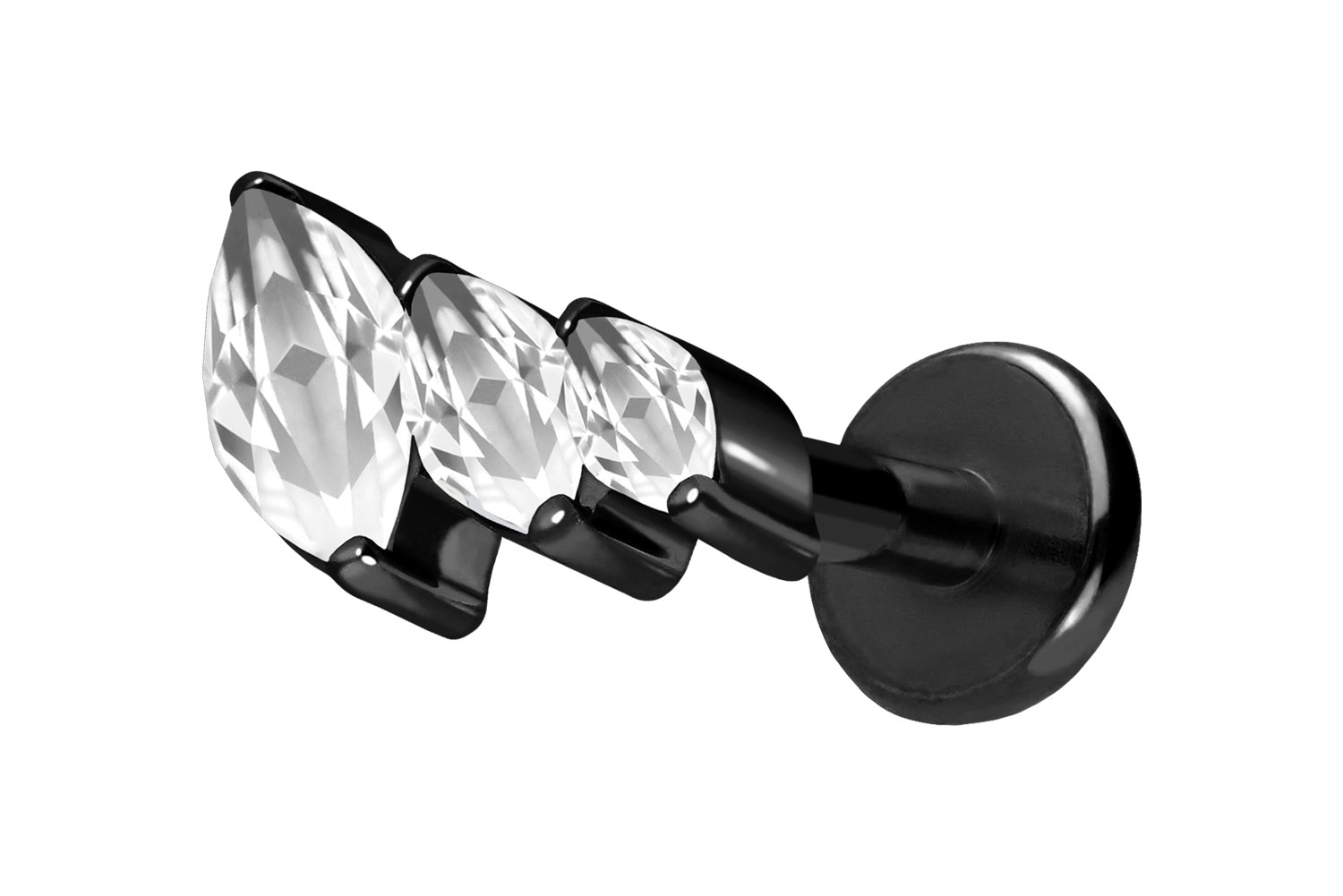 Titan Labret Piercing mit Push Fit 3 EINGEFASSTE KRISTALLTROPFEN